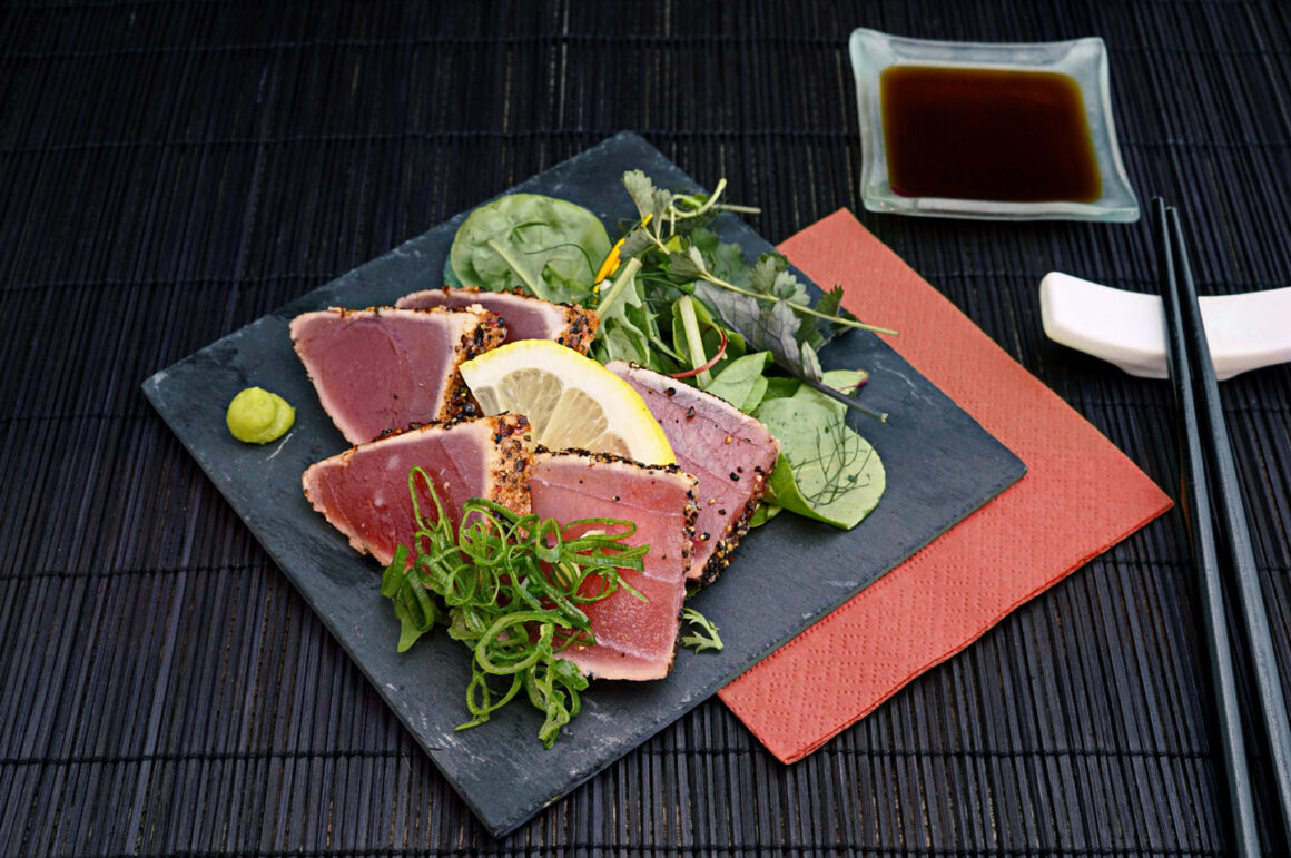 Roasted Maguro Nigiri With Onion Leaf