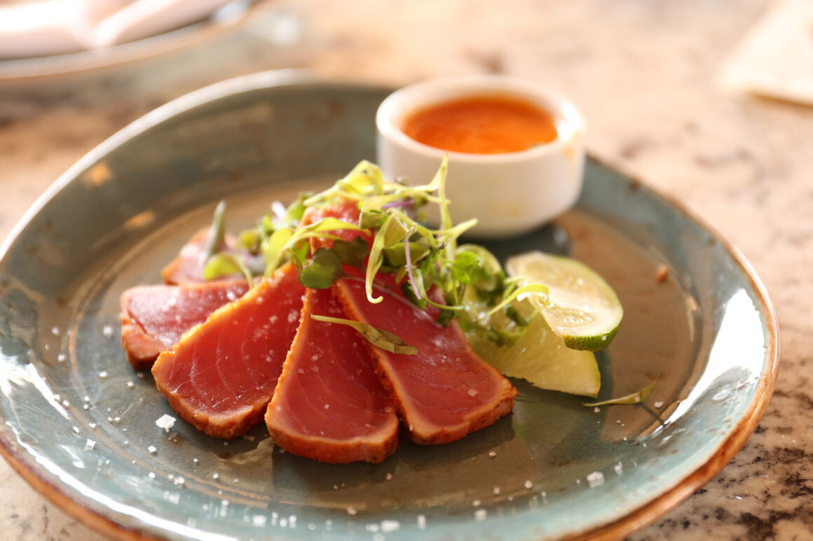 Toro Sushi with Lemon Leaf Topping